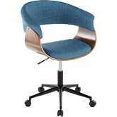 Vintage Mod Office Chair in Black Metal, Walnut Wood & Blue Fabric